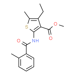 ChemSpider 2D Image | Methyl 4-ethyl-5-methyl-2-[(2-methylbenzoyl)amino]-3-thiophenecarboxylate | C17H19NO3S
