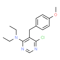 ChemSpider 2D Image | 6-Chloro-N,N-diethyl-5-(4-methoxybenzyl)-4-pyrimidinamine | C16H20ClN3O