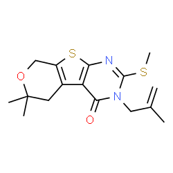 ChemSpider 2D Image | 6,6-Dimethyl-3-(2-methyl-2-propen-1-yl)-2-(methylsulfanyl)-3,5,6,8-tetrahydro-4H-pyrano[4',3':4,5]thieno[2,3-d]pyrimidin-4-one | C16H20N2O2S2