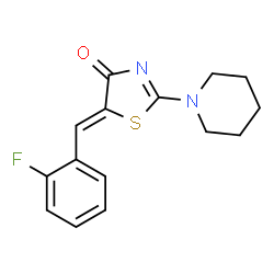 ChemSpider 2D Image | 5-(2-Fluoro-benzylidene)-2-piperidin-1-yl-thiazol-4-one | C15H15FN2OS