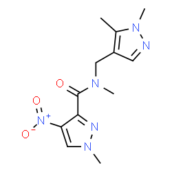 ChemSpider 2D Image | N-[(1,5-Dimethyl-1H-pyrazol-4-yl)methyl]-N,1-dimethyl-4-nitro-1H-pyrazole-3-carboxamide | C12H16N6O3
