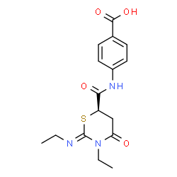 ChemSpider 2D Image | 4-({[(2Z,6R)-3-Ethyl-2-(ethylimino)-4-oxo-1,3-thiazinan-6-yl]carbonyl}amino)benzoic acid | C16H19N3O4S