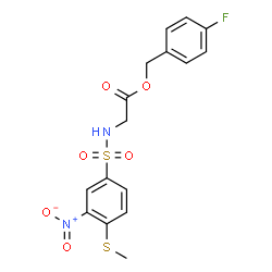 ChemSpider 2D Image | 4-Fluorobenzyl N-{[4-(methylsulfanyl)-3-nitrophenyl]sulfonyl}glycinate | C16H15FN2O6S2