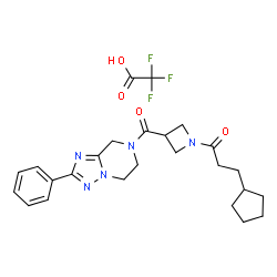 ChemSpider 2D Image | 3-Cyclopentyl-1-{3-[(2-phenyl-5,6-dihydro[1,2,4]triazolo[1,5-a]pyrazin-7(8H)-yl)carbonyl]-1-azetidinyl}-1-propanone trifluoroacetate (1:1) | C25H30F3N5O4