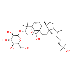 ChemSpider 2D Image | (5S,9R,16S)-19-Hydroxy-8-[(2R,4E)-6-hydroxy-6-methyl-4-hepten-2-yl]-5,9,17,17-tetramethyl-18-oxapentacyclo[10.5.2.0~1,13~.0~4,12~.0~5,9~]nonadec-2-en-16-yl D-allopyranoside | C36H58O9