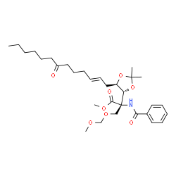 ChemSpider 2D Image | Methyl (2S)-2-(benzoylamino)-2-{(4R,5R)-2,2-dimethyl-5-[(2E)-7-oxo-2-tridecen-1-yl]-1,3-dioxolan-4-yl}-3-(methoxymethoxy)propanoate | C31H47NO8