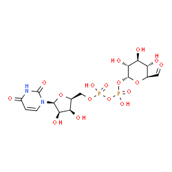 ChemSpider 2D Image | [(2S,3S,4R,5S)-5-(2,4-Dioxo-3,4-dihydro-1(2H)-pyrimidinyl)-3,4-dihydroxytetrahydro-2-furanyl]methyl (2R,3R,4S,5S,6S)-6-formyl-3,4,5-trihydroxytetrahydro-2H-pyran-2-yl dihydrogen diphosphate (non-prefe
rred name) | C15H22N2O17P2
