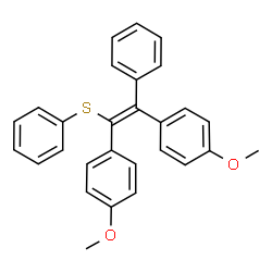 ChemSpider 2D Image | 1,1'-[(E)-1-Phenyl-2-(phenylsulfanyl)-1,2-ethenediyl]bis(4-methoxybenzene) | C28H24O2S