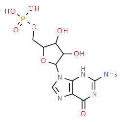ChemSpider 2D Image | 2-Amino-9-(5-O-phosphonopentofuranosyl)-1,9-dihydro-6H-purin-6-one | C10H14N5O8P