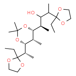 ChemSpider 2D Image | (4R)-2-(2-Ethyl-1,3-dioxolan-2-yl)-4-{(4R,5S,6R)-6-[(1S)-1-(2-ethyl-1,3-dioxolan-2-yl)ethyl]-2,2,5-trimethyl-1,3-dioxan-4-yl}-3-pentanol | C24H44O7