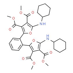ChemSpider 2D Image | Tetramethyl 2,2'-(1,2-phenylene)bis[5-(cyclohexylamino)-3,4-furandicarboxylate] | C34H40N2O10