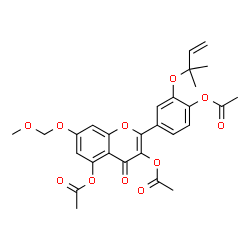 ChemSpider 2D Image | 2-{4-Acetoxy-3-[(2-methyl-3-buten-2-yl)oxy]phenyl}-7-(methoxymethoxy)-4-oxo-4H-chromene-3,5-diyl diacetate | C28H28O11