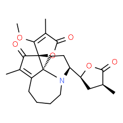 ChemSpider 2D Image | (3S,11R,11aS)-3'-Methoxy-4',9-dimethyl-3-[(2S,4S)-4-methyl-5-oxotetrahydro-2-furanyl]-2,3,5,6,7,8-hexahydro-1H,5'H,10H-spiro[cyclopenta[b]pyrrolo[1,2-a]azepine-11,2'-furan]-5',10-dione | C23H29NO6