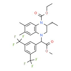 ChemSpider 2D Image | Ethyl (2R)-4-{1-[3,5-bis(trifluoromethyl)phenyl]-2-methoxy-2-oxoethyl}-2-ethyl-6,7-dimethyl-3,4-dihydro-1(2H)-quinoxalinecarboxylate | C26H28F6N2O4