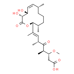 ChemSpider 2D Image | (3R,4R,6R,7E)-8-[(2S,3S,7R,8Z,10R,11R)-10,11-Dihydroxy-3,7-dimethyl-12-oxooxacyclododec-8-en-2-yl]-3-methoxy-4,6-dimethyl-5-oxo-7-nonenoic acid | C25H40O8