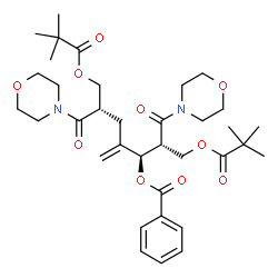 ChemSpider 2D Image | (2R,3R,6S)-2,6-Bis{[(2,2-dimethylpropanoyl)oxy]methyl}-4-methylene-1,7-di(4-morpholinyl)-1,7-dioxo-3-heptanyl benzoate | C35H50N2O10