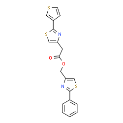 ChemSpider 2D Image | (2-Phenyl-1,3-thiazol-4-yl)methyl [2-(3-thienyl)-1,3-thiazol-4-yl]acetate | C19H14N2O2S3