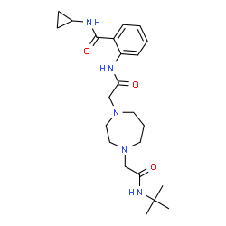 ChemSpider 2D Image | N-Cyclopropyl-2-{[(4-{2-[(2-methyl-2-propanyl)amino]-2-oxoethyl}-1,4-diazepan-1-yl)acetyl]amino}benzamide | C23H35N5O3