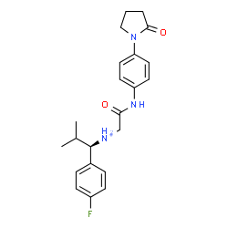 ChemSpider 2D Image | (1R)-1-(4-Fluorophenyl)-2-methyl-N-(2-oxo-2-{[4-(2-oxo-1-pyrrolidinyl)phenyl]amino}ethyl)-1-propanaminium | C22H27FN3O2