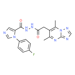 ChemSpider 2D Image | N'-[(5,7-Dimethyl[1,2,4]triazolo[1,5-a]pyrimidin-6-yl)acetyl]-1-(4-fluorophenyl)-1H-imidazole-5-carbohydrazide | C19H17FN8O2