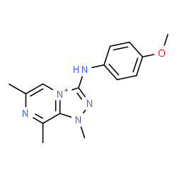 ChemSpider 2D Image | 3-[(4-Methoxyphenyl)amino]-1,6,8-trimethyl-1H-[1,2,4]triazolo[4,3-a]pyrazin-4-ium | C15H18N5O
