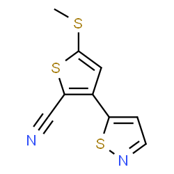 ChemSpider 2D Image | 5-(Methylsulfanyl)-3-(1,2-thiazol-5-yl)-2-thiophenecarbonitrile | C9H6N2S3