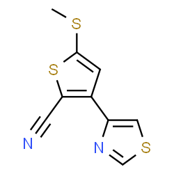 ChemSpider 2D Image | 5-(Methylsulfanyl)-3-(1,3-thiazol-4-yl)-2-thiophenecarbonitrile | C9H6N2S3