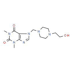 ChemSpider 2D Image | 7-{[4-(2-Hydroxyethyl)-1-piperazinyl]methyl}-1,3-dimethyl-3,7-dihydro-1H-purine-2,6-dione | C14H22N6O3
