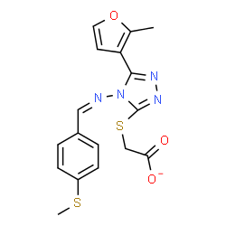 ChemSpider 2D Image | {[5-(2-Methyl-3-furyl)-4-{(Z)-[4-(methylsulfanyl)benzylidene]amino}-4H-1,2,4-triazol-3-yl]sulfanyl}acetate | C17H15N4O3S2