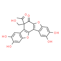 ChemSpider 2D Image | 7-Acetyl-2,3,9,10-tetrahydroxy-7-(hydroxymethyl)benzo[b][1]benzofuro[2,3-e][1]benzofuran-6(7H)-one | C21H14O9