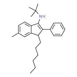 ChemSpider 2D Image | 1-Hexyl-6-methyl-N-(2-methyl-2-propanyl)-2-phenyl-1H-inden-3-amine | C26H35N