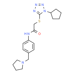 ChemSpider 2D Image | 2-[(1-Cyclopentyl-1H-tetrazol-5-yl)sulfanyl]-N-[4-(1-pyrrolidinylmethyl)phenyl]acetamide | C19H26N6OS