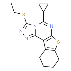 ChemSpider 2D Image | 5-Cyclopropyl-3-(ethylsulfanyl)-8,9,10,11-tetrahydro[1]benzothieno[3,2-e][1,2,4]triazolo[4,3-c]pyrimidine | C16H18N4S2