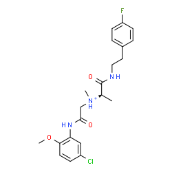 ChemSpider 2D Image | (2R)-N-{2-[(5-Chloro-2-methoxyphenyl)amino]-2-oxoethyl}-1-{[2-(4-fluorophenyl)ethyl]amino}-N-methyl-1-oxo-2-propanaminium | C21H26ClFN3O3