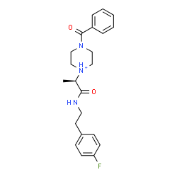 ChemSpider 2D Image | 4-Benzoyl-1-[(2R)-1-{[2-(4-fluorophenyl)ethyl]amino}-1-oxo-2-propanyl]piperazin-1-ium | C22H27FN3O2
