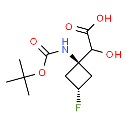 ChemSpider 2D Image | [trans-3-Fluoro-1-({[(2-methyl-2-propanyl)oxy]carbonyl}amino)cyclobutyl](hydroxy)acetic acid | C11H18FNO5