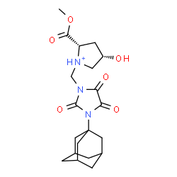 ChemSpider 2D Image | (2S,4S)-1-{[3-(Adamantan-1-yl)-2,4,5-trioxo-1-imidazolidinyl]methyl}-4-hydroxy-2-(methoxycarbonyl)pyrrolidinium | C20H28N3O6