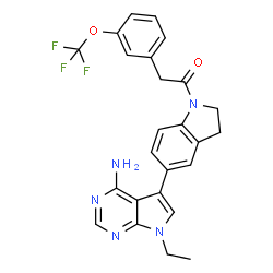 ChemSpider 2D Image | 1-[5-(4-Amino-7-ethyl-7H-pyrrolo[2,3-d]pyrimidin-5-yl)-2,3-dihydro-1H-indol-1-yl]-2-[3-(trifluoromethoxy)phenyl]ethanone | C25H22F3N5O2
