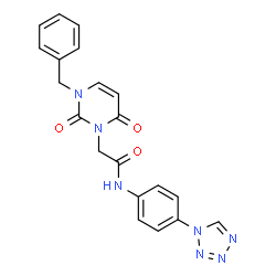 ChemSpider 2D Image | 2-(3-Benzyl-2,6-dioxo-3,6-dihydro-1(2H)-pyrimidinyl)-N-[4-(1H-tetrazol-1-yl)phenyl]acetamide | C20H17N7O3