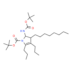 ChemSpider 2D Image | 2-Methyl-2-propanyl 2-({[(2-methyl-2-propanyl)oxy]carbonyl}amino)-3-octyl-4,5-dipropyl-2,3-dihydro-1H-pyrrole-1-carboxylate | C28H52N2O4
