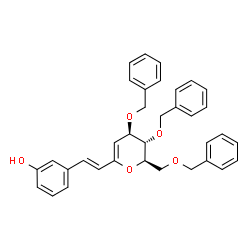 ChemSpider 2D Image | 1,5-Anhydro-3,4,6-tri-O-benzyl-2-deoxy-1-[(E)-2-(3-hydroxyphenyl)vinyl]-D-arabino-hex-1-enitol | C35H34O5