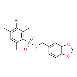 ChemSpider 2D Image | N-(1,3-Benzodioxol-5-ylmethyl)-3-bromo-2,4,6-trimethylbenzenesulfonamide | C17H18BrNO4S