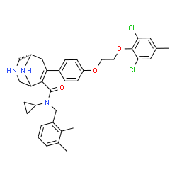 ChemSpider 2D Image | (1S)-N-Cyclopropyl-7-{4-[2-(2,6-dichloro-4-methylphenoxy)ethoxy]phenyl}-N-(2,3-dimethylbenzyl)-3,9-diazabicyclo[3.3.1]non-6-ene-6-carboxamide | C35H39Cl2N3O3