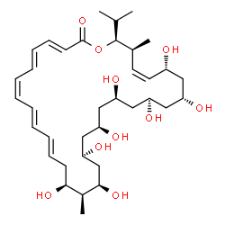 ChemSpider 2D Image | (3E,5E,7Z,9E,11E,14S,15S,16R,18R,20R,22S,24S,26R,28R,29Z,31S,32S)-14,16,18,20,22,24,26,28-Octahydroxy-32-isopropyl-15,31-dimethyloxacyclodotriaconta-3,5,7,9,11,29-hexaen-2-one | C36H58O10