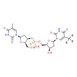 ChemSpider 2D Image | [(2R,3R,5R)-5-[2,4-dioxo-5-(trideuteriomethyl)pyrimidin-1-yl]-3-hydroxy-tetrahydrofuran-2-yl]methyl [(2R,3R,5R)-2-(hydroxymethyl)-5-(5-methyl-2,4-dioxo-pyrimidin-1-yl)tetrahydrofuran-3-yl] hydrogen phosphate | C20H24D3N4O12P