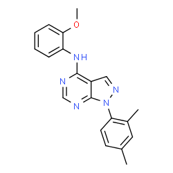 ChemSpider 2D Image | 1-(2,4-Dimethylphenyl)-N-(2-methoxyphenyl)-1H-pyrazolo[3,4-d]pyrimidin-4-amine | C20H19N5O