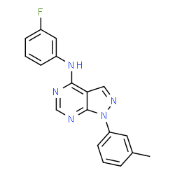 ChemSpider 2D Image | N-(3-Fluorophenyl)-1-(3-methylphenyl)-1H-pyrazolo[3,4-d]pyrimidin-4-amine | C18H14FN5