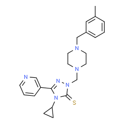 ChemSpider 2D Image | 4-Cyclopropyl-2-{[4-(3-methylbenzyl)-1-piperazinyl]methyl}-5-(3-pyridinyl)-2,4-dihydro-3H-1,2,4-triazole-3-thione | C23H28N6S