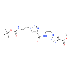 ChemSpider 2D Image | Methyl 1-{2-[({1-[2-({[(2-methyl-2-propanyl)oxy]carbonyl}amino)ethyl]-1H-1,2,3-triazol-4-yl}carbonyl)amino]ethyl}-1H-1,2,3-triazole-4-carboxylate | C16H24N8O5