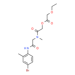 ChemSpider 2D Image | 2-[{2-[(4-Bromo-2-methylphenyl)amino]-2-oxoethyl}(methyl)amino]-2-oxoethyl ethoxyacetate | C16H21BrN2O5
